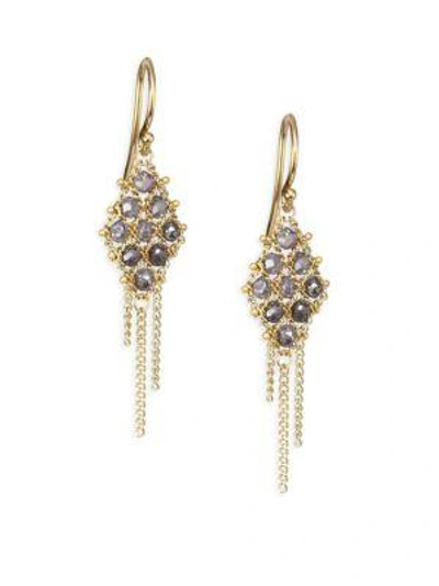 Shop Amali Grey Diamond Drop Earrings In Yellow Gold