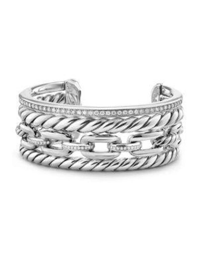 Shop David Yurman Wellesley Link Cuff With Diamonds/27mm In Silver