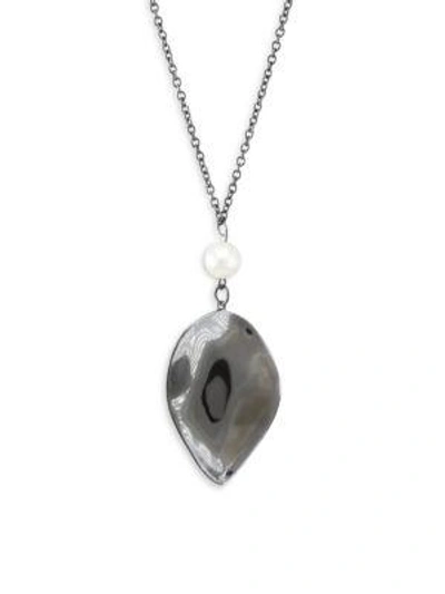 Shop Elizabeth And James 7mm Pearl Halona Pendant Necklace In Silver