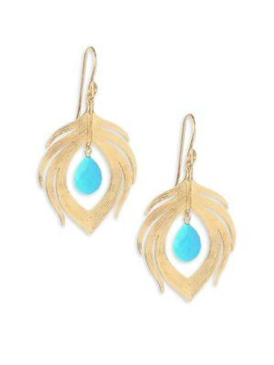 Shop Annette Ferdinandsen Women's Fauna Peacock Feather Natural Turquoise & 14k Yellow Gold Earrings