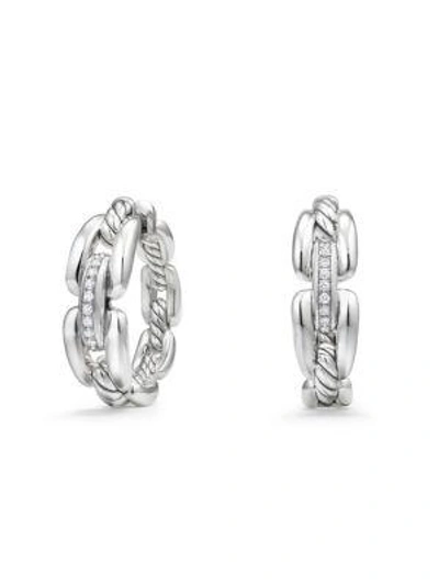 Shop David Yurman Wellesley Hoop Earrings With Diamonds In Silver