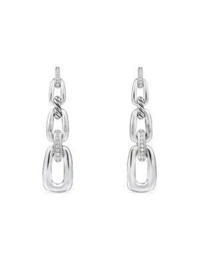 Shop David Yurman Wellesley Link Diamonds And Sterling Silver Convertible Chain Drop Earrings