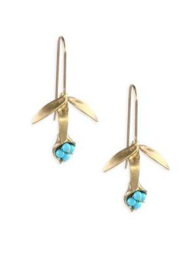 Shop Annette Ferdinandsen Turquoise & 14k Gold Wildflower Earrings In Yellow Gold