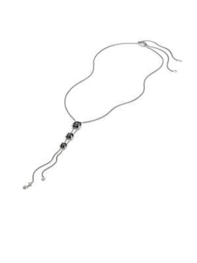 Shop David Yurman Chatelaine Diamonds & Black Onyx Y Necklace In Silver