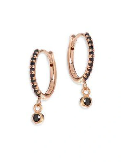 Shop Zoë Chicco Black Diamond & 14k Rose Gold Hoop Earrings