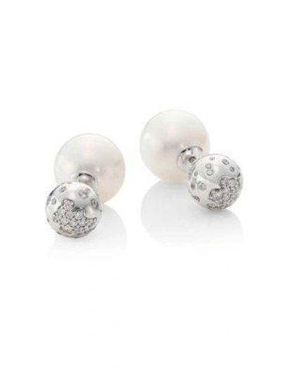 Shop Yoko London 13mm Pearl & Diamond 18k White Gold Front To Back Earrings