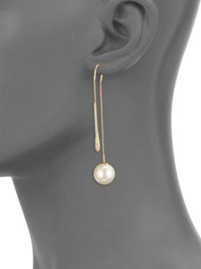 Shop Yoko London Diamond & 13mm South Sea Yellow Pearl 18k Gold Pendulum Earrings In Yellow Gold