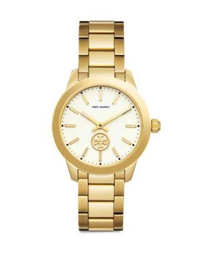 Shop Tory Burch Collins Goldtone Stainless Steel Bracelet Watch In Yellow Gold