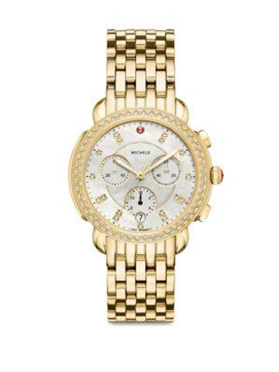Shop Michele Watches Sidney Mother-of-pearl & Stainless Steel Chronograph Watch In Yellow Gold