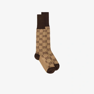 Shop Gucci Gg Supreme Print Socks In Nude & Neutrals