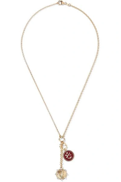 Shop Foundrae Spark And Crossed Arrows 18-karat Gold, Enamel And Diamond Necklace
