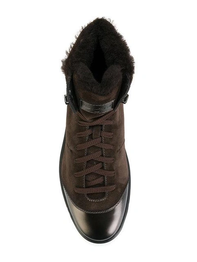 Shop Santoni Lamb Fur Trim High Top Sneakers - Brown