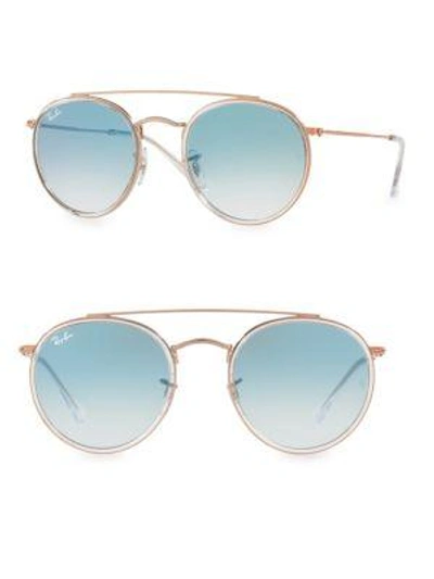 Shop Ray Ban Rb3647 51mm Iconic Round Aviator Sunglasses In Blue Transparent