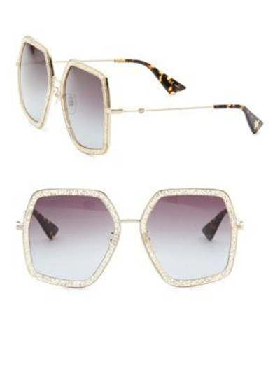 Shop Gucci 56mm Geometric Glitter Sunglasses In Gold