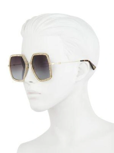 Shop Gucci 56mm Geometric Glitter Sunglasses In Gold