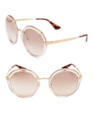 Shop Prada 54mm Round Metal-trim Mirrored Sunglasses In Brown