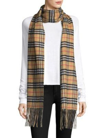 Shop Burberry Reversible Check Cashmere Scarf In Sandstone