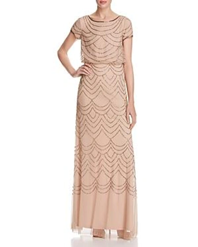 Shop Adrianna Papell Beaded Blouson Gown In Taupe/pink