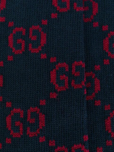 Shop Gucci Logo Intarsia Long Socks In Blue