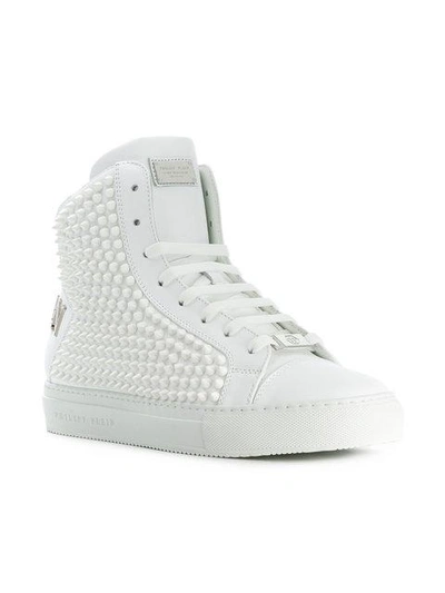 Shop Philipp Plein Spike Studded Hi-top Sneakers In White