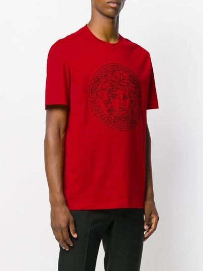 Versace Embroidered Medusa Motif T-shirt In Red | ModeSens