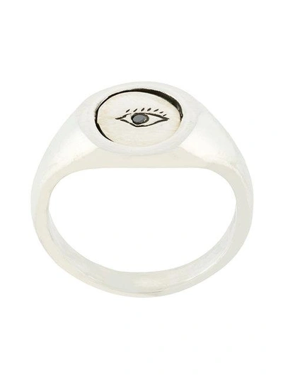 Shop Henson Engraved Eye Flip Signet Ring In Silver
