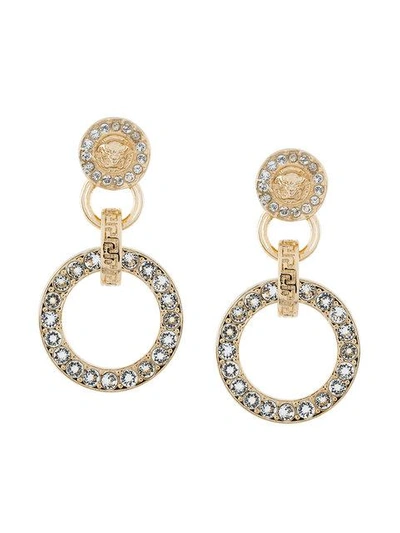 Shop Versace Crystal-embellished Medusa Earrings - Metallic