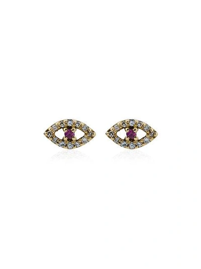 Shop Ileana Makri Diamond & Ruby Rose Gold Eye Earrings In Pink