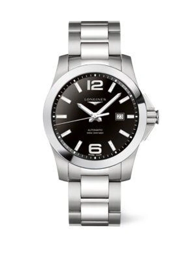 Shop Longines Conquest Stainless Steel Automatic Watch In Silver