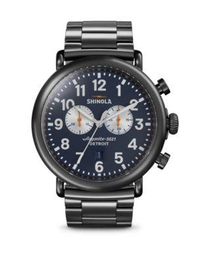 Shop Shinola Stainless Steel Runwell Strap Chronograph Watch In Charcoal