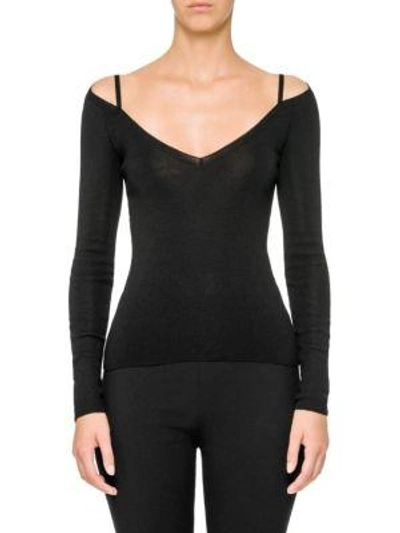 Shop Prada Cashmere & Silk Cold-shoulder Top In Black