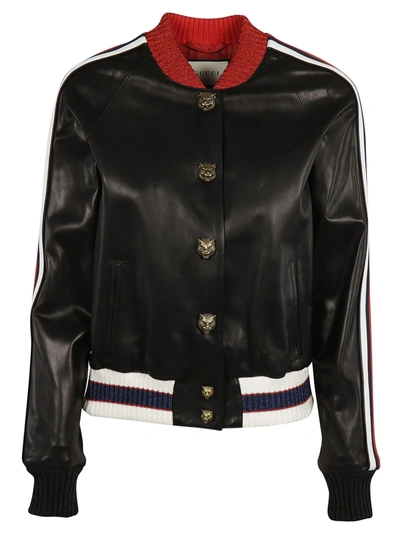 Shop Gucci Embroidered Bomber Jacket In Black