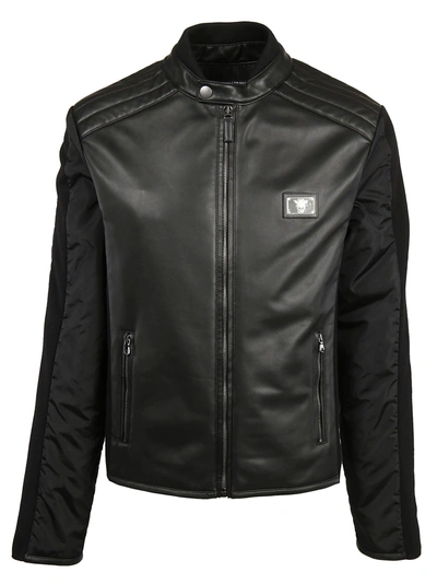 Shop Dolce & Gabbana Logo Plaque Leather Jacket