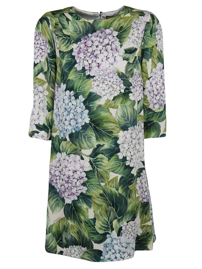 Shop Dolce & Gabbana Hydrangea Print Shift Dress In Ortensia Fondo Panna