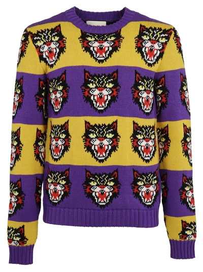 Shop Gucci Angry Cat Sweater In Multicolor