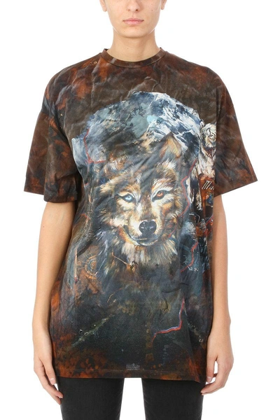 Shop Balmain Wolf Print T-shirt In Multicolor