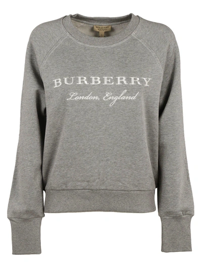 Shop Burberry Logo Embroidered Sweatshirt In Gray