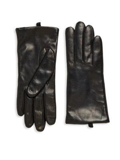Shop Saks Fifth Avenue Women's Leather Cashmere Lined Tech Gloves In Black