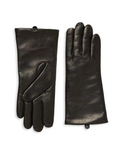 Shop Saks Fifth Avenue Women's Polished Leather Cashmere Lined Tech Gloves In Black