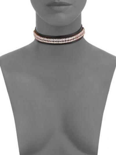 Shop Saks Fifth Avenue Cubic Zirconia & Leather Tie-up Choker In Rose Gold
