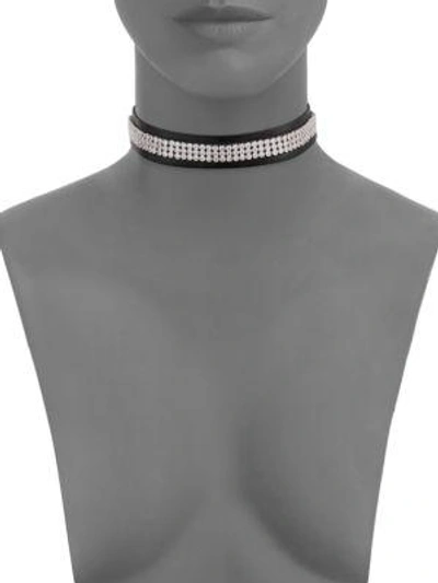 Shop Saks Fifth Avenue Cubic Zirconia & Leather Tie-up Choker In Black