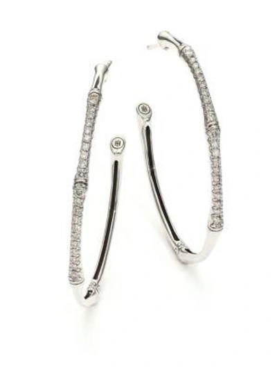 Shop John Hardy Bamboo Diamond & Sterling Silver Hoop Earrings/1.6"