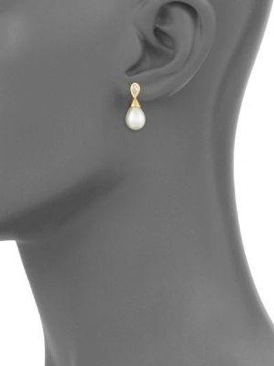 Shop Majorica 10mm White Organic Pearl, Crystal, 14k Yellow Gold And Sterling Silver Drop Earrings