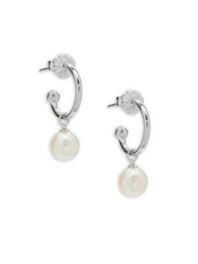 Shop Saks Fifth Avenue Women's Sterling Silver & Faux Pearl Hoop Earrings