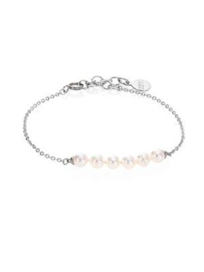 Shop Majorica Minimal 5mm White Pearl Bracelet In Silver