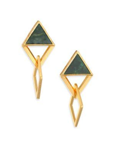 Shop Stephanie Kantis Element Green Moss Agate Drop Earrings In Gold-green