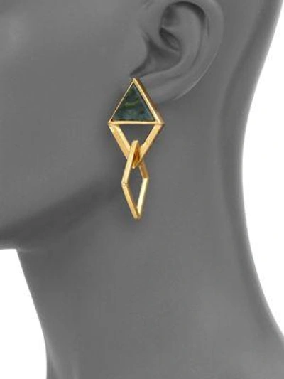 Shop Stephanie Kantis Element Green Moss Agate Drop Earrings In Gold-green