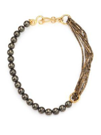 Shop Stephanie Kantis Allure Green Moss Agate & Hematite Beaded Necklace In Gold-green