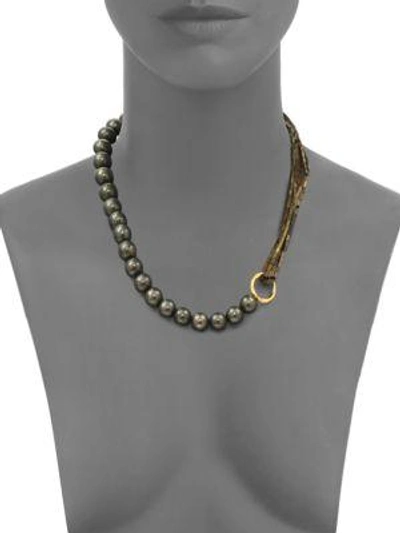 Shop Stephanie Kantis Allure Green Moss Agate & Hematite Beaded Necklace In Gold-green