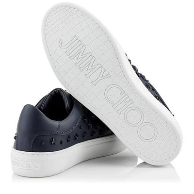 Shop Jimmy Choo Ace Navy Sport Calf Leather Low Top Trainers With Mixed Stars